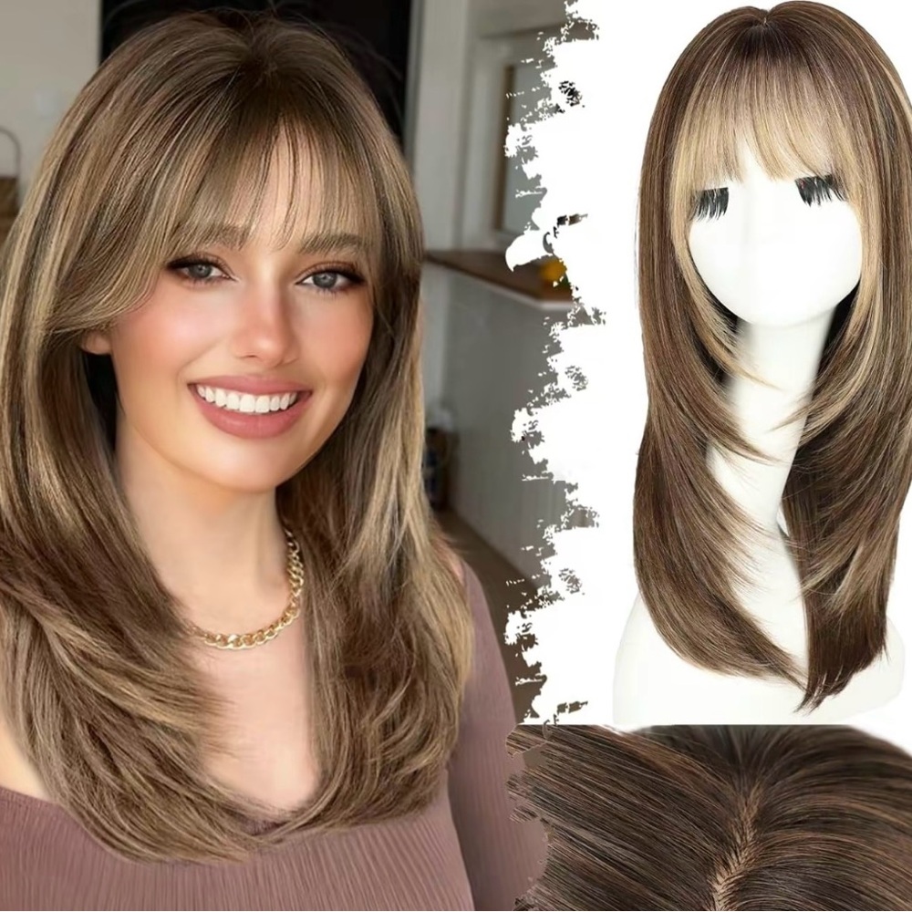 Stylish Brown Layered Wig with Bangs